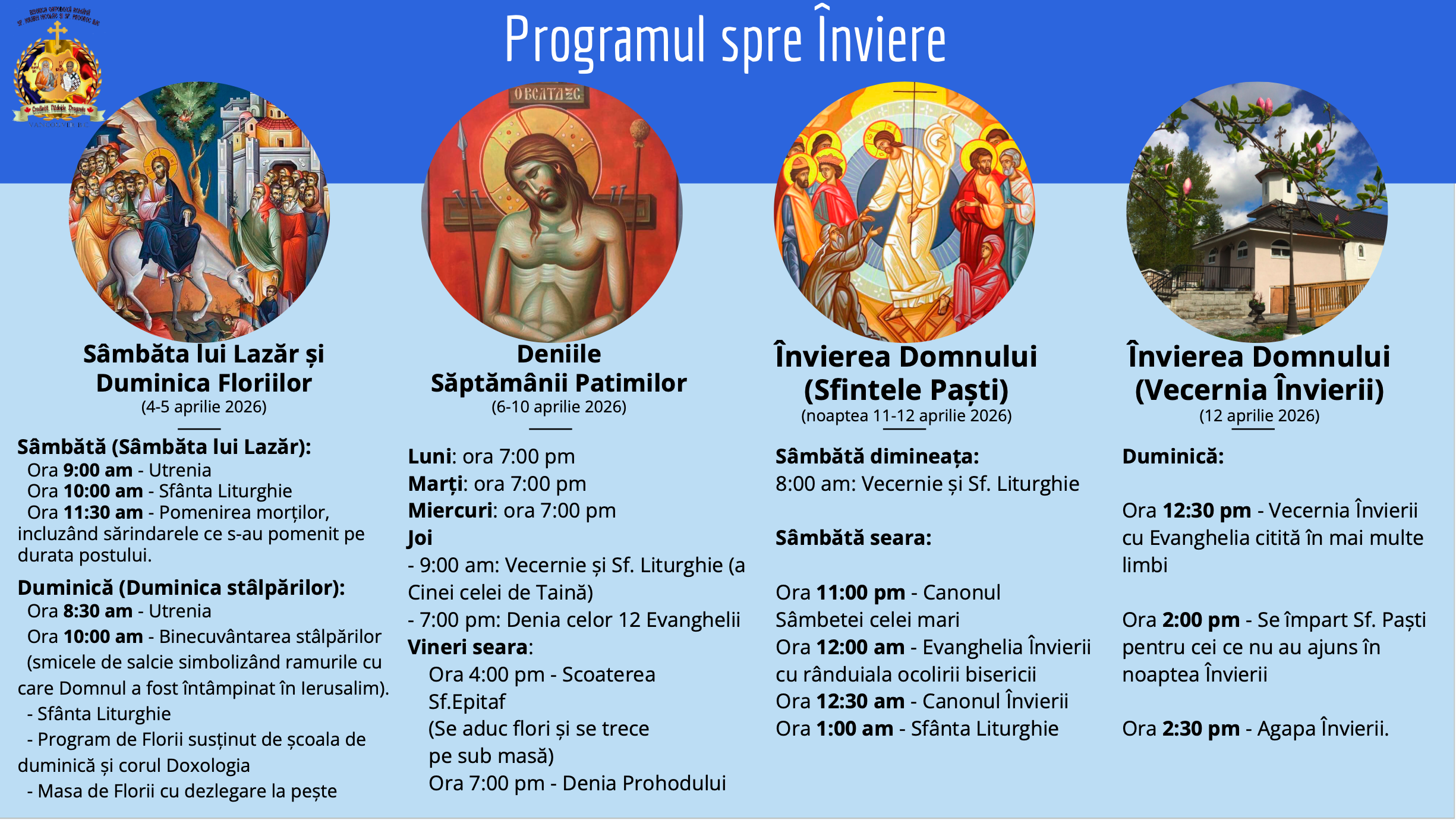 Programul bisericii până la ziua Învierii Domnului